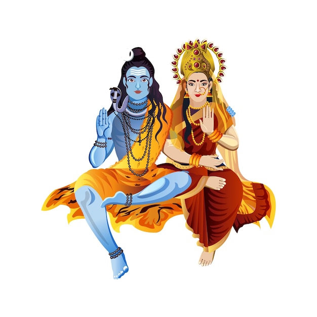 Ilustración vectorial del señor shivji con la diosa parwati para maha shivratri y nag panchami