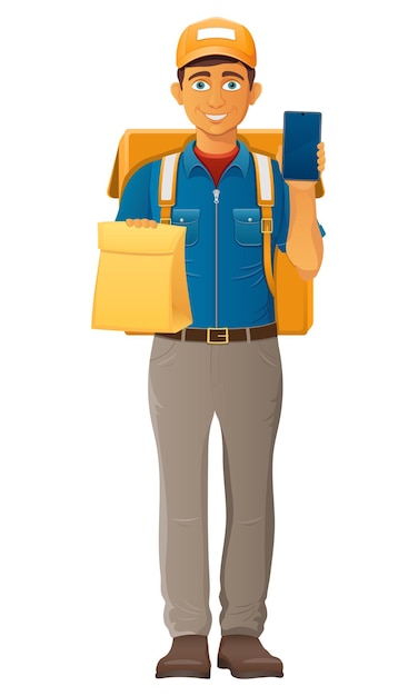 Ilustración vectorial del servicio de mensajería de un joven