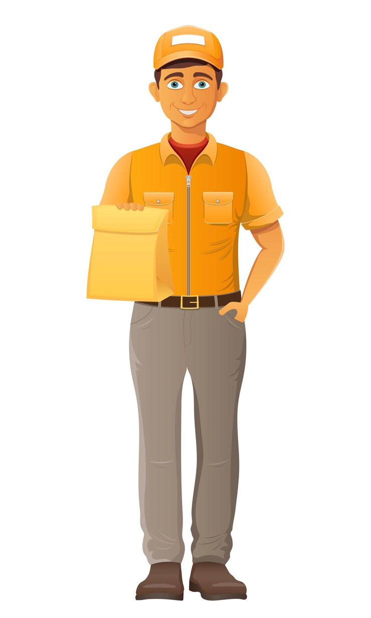 Vector ilustración vectorial del servicio de mensajería de un joven