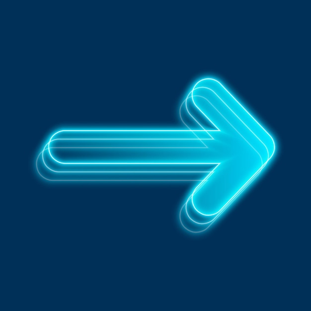 Ilustración vectorial del signo de dirección con flecha azul de neón