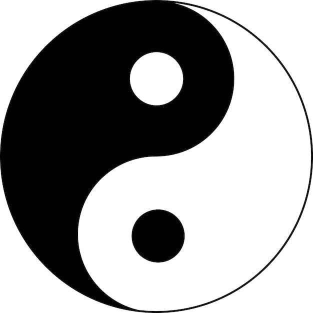 Ilustración vectorial de un signo yinyang dibujo en blanco y negro de un símbolo chino tradicional