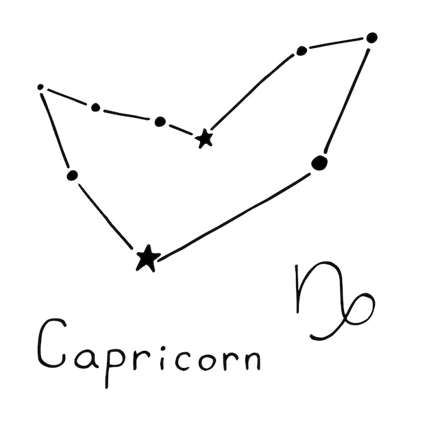 Ilustración vectorial del signo del zodiaco capricornio en estilo garabato elemento dibujado a mano para el diseño en astronomía astrología horóscopo adivinación esoterismo