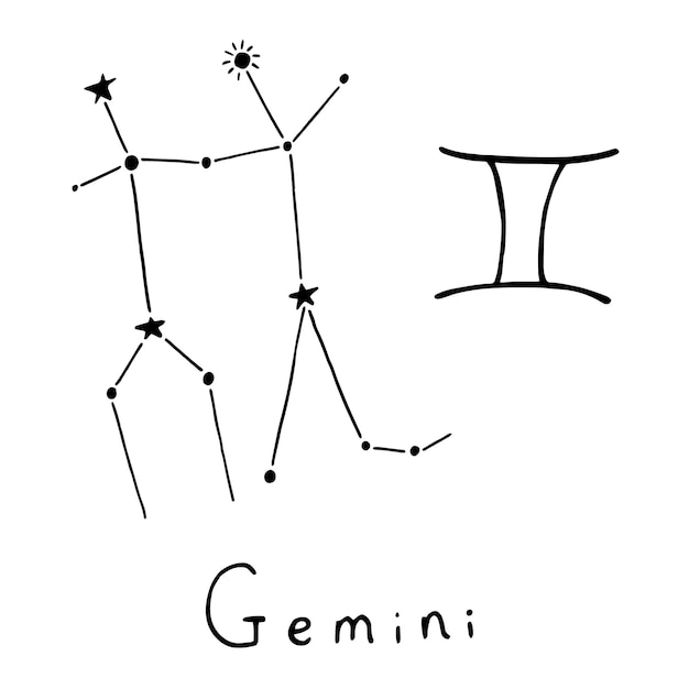 Vector ilustración vectorial del signo del zodiaco géminis en estilo garabato elemento dibujado a mano para el diseño en astronomía astrología horóscopo adivinación esoterismo