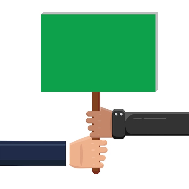 Ilustración vectorial de signos verdes en blanco con manos que sostienen