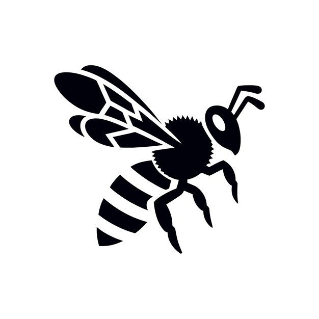 Ilustración vectorial de silueta de abeja voladora icono de abeja negra para el diseño de la naturaleza o la producción de miel