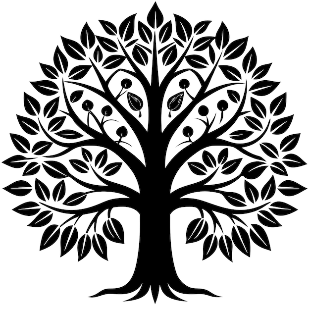 Ilustración vectorial de silueta de árbol en blanco y negro descarga gratuita
