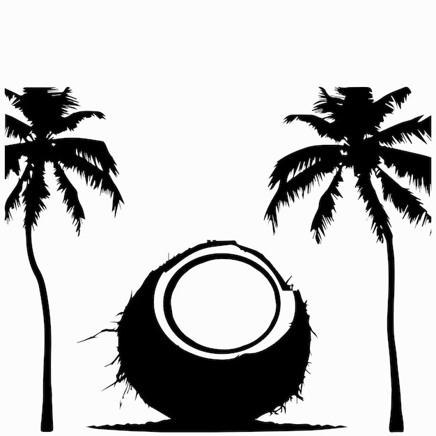 Vector ilustración vectorial de la silueta del árbol de la bomba bajo el coco