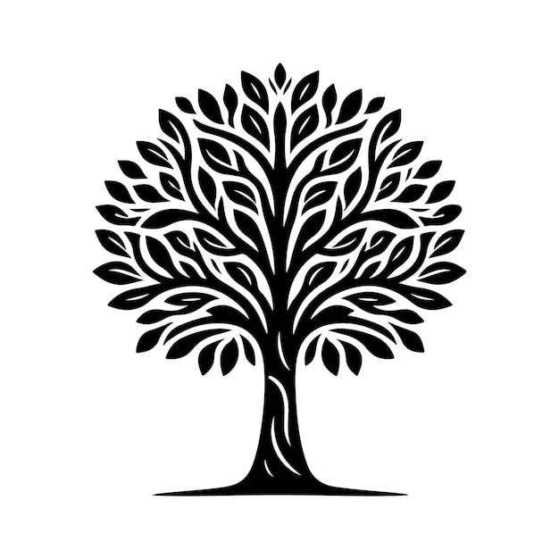 Ilustración vectorial de silueta de árbol de color negro