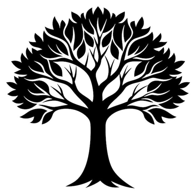 Ilustración vectorial de la silueta de un árbol grande