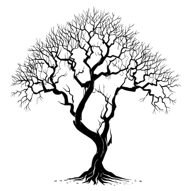 Ilustración vectorial de silueta de árbol negro con fondo transparente editable