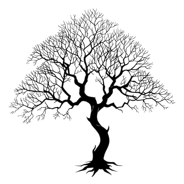 Ilustración vectorial de silueta de árbol negro con fondo transparente editable