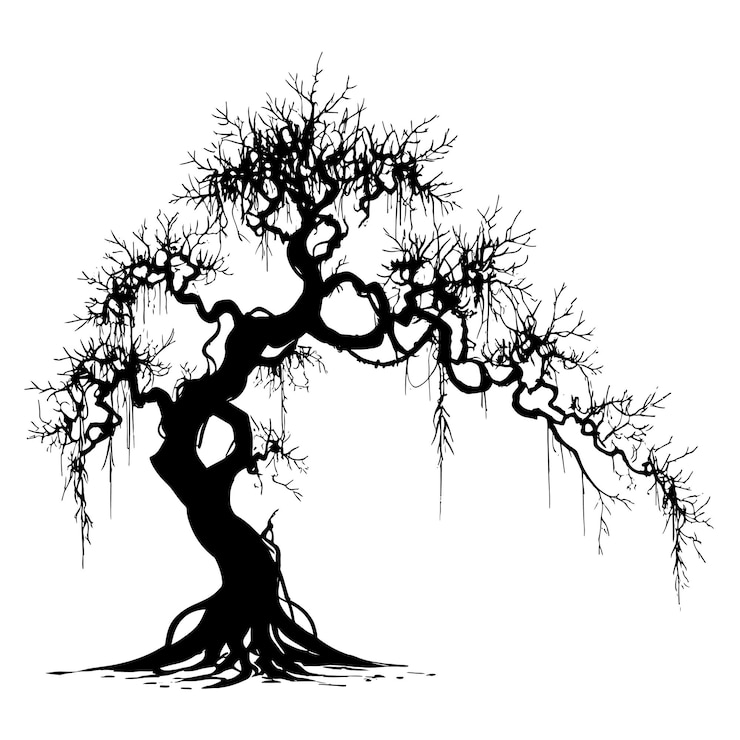 Vector ilustración vectorial de silueta de árbol negro con fondo transparente editable