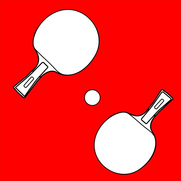 Vector ilustración vectorial silueta blanca de paletas de tenis de mesa para ping pong sobre un fondo rojo