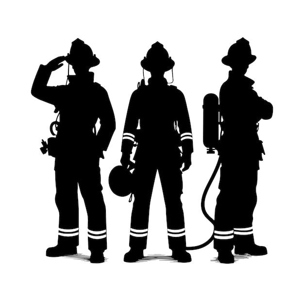 Ilustración vectorial de la silueta de los bomberos