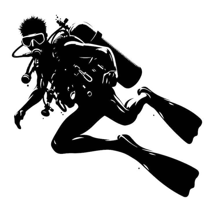 Vector una ilustración vectorial de silueta de buceo vectorial sobre un fondo blanco