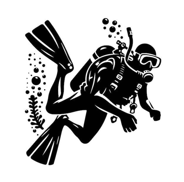 Ilustración vectorial silueta de buzo bajo el agua