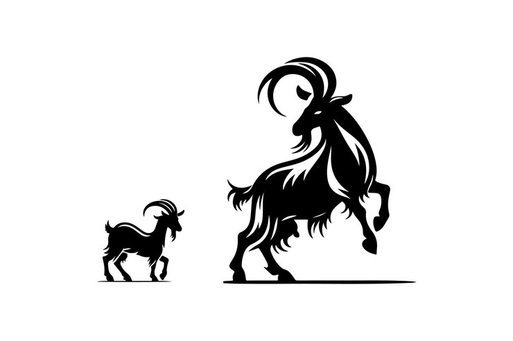 Ilustración vectorial de la silueta de la cabra con color negro