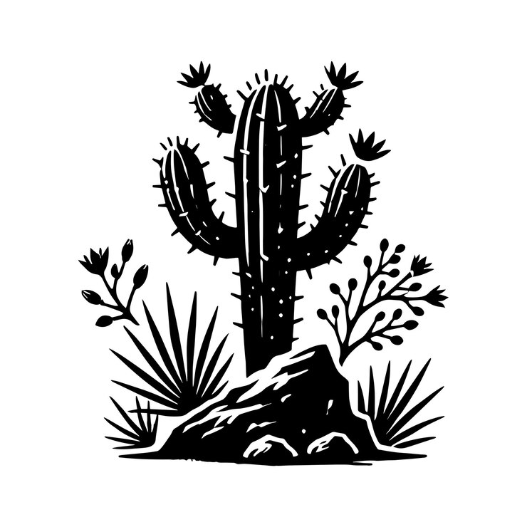 Vector ilustración vectorial de la silueta de un cactus grande aislada sobre un fondo blanco