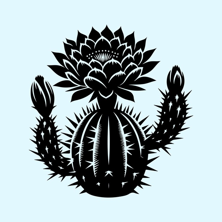 Vector ilustración vectorial de silueta de cactus negro con fondo transparente diseño totalmente editable