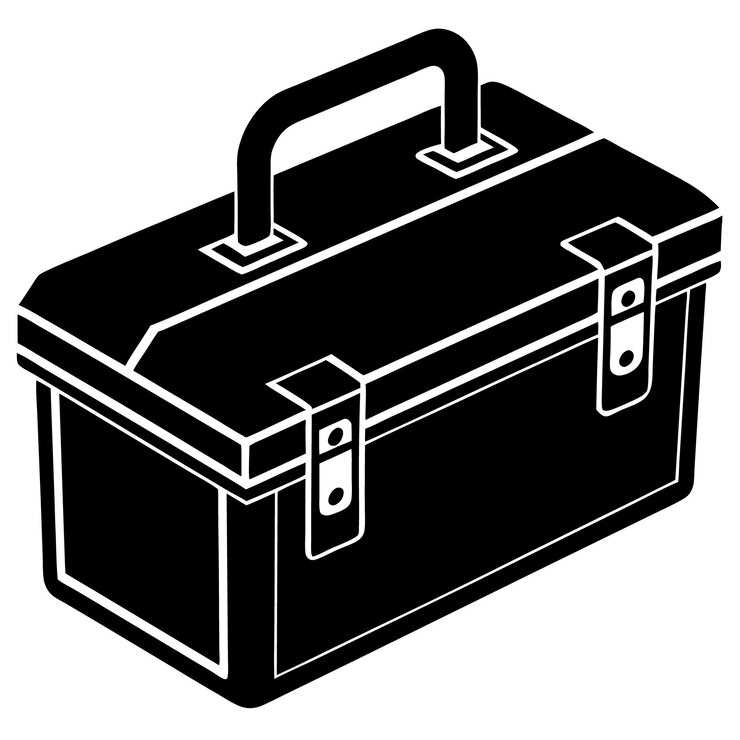 Vector ilustración vectorial de silueta de caja de herramientas diseño minimalista en fondo blanco