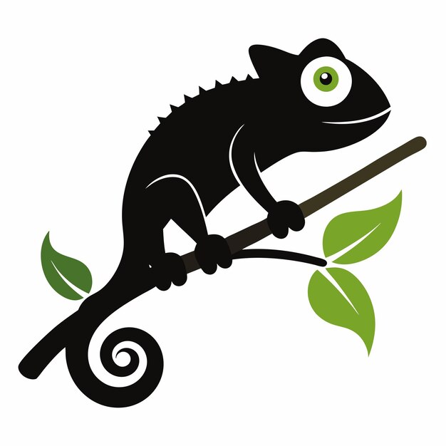 Ilustración vectorial de silueta de camaleón en fondo blanco