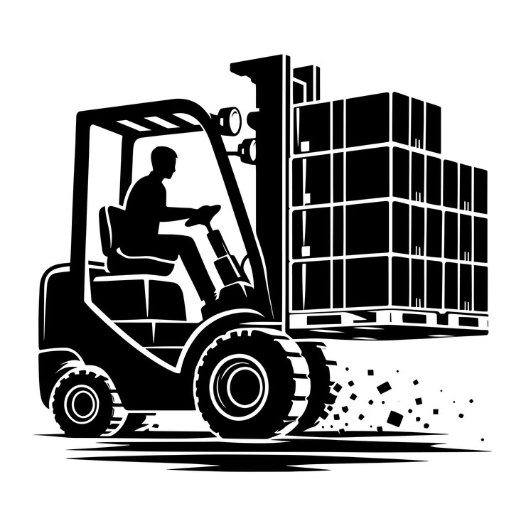 Ilustración vectorial de la silueta de una carretilla elevadora industrial aislada sobre un fondo blanco