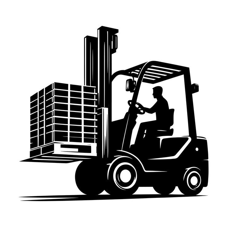 Ilustración vectorial de la silueta de una carretilla elevadora industrial aislada sobre un fondo blanco