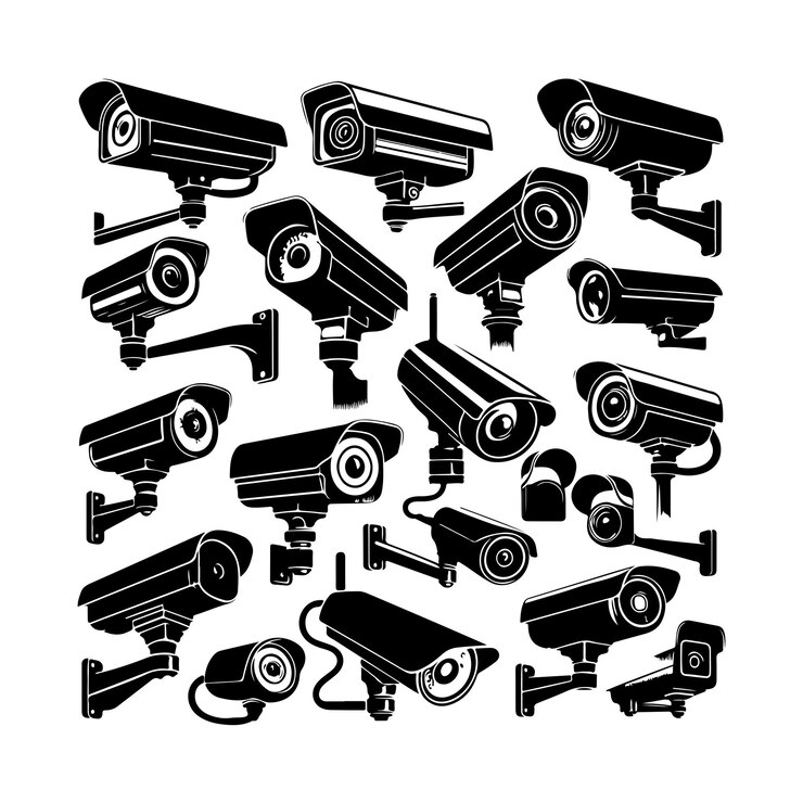 Vector ilustración vectorial de la silueta de cctv en un fondo blanco