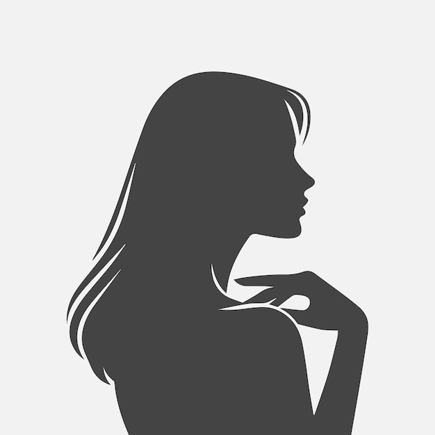 Ilustración vectorial silueta de una chica arte plano en blanco y negro avatar belleza ternura