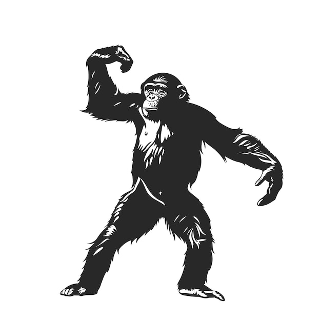 Ilustración vectorial de la silueta de un chimpancé bailando