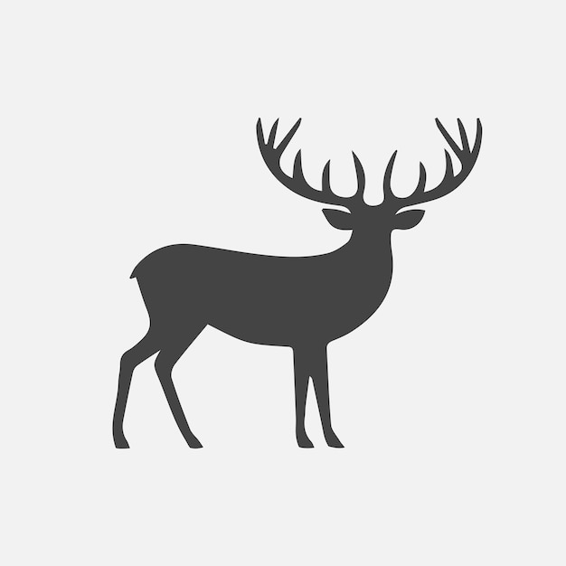 Ilustración vectorial silueta de ciervo arte plano negro y blanco avatar alce cuernos animal