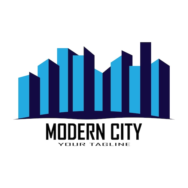 Ilustración vectorial de la silueta de la ciudad moderna en diseño plano
