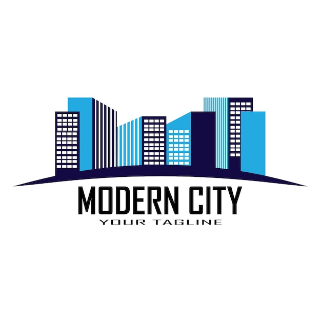 Ilustración vectorial de la silueta de la ciudad moderna en diseño plano