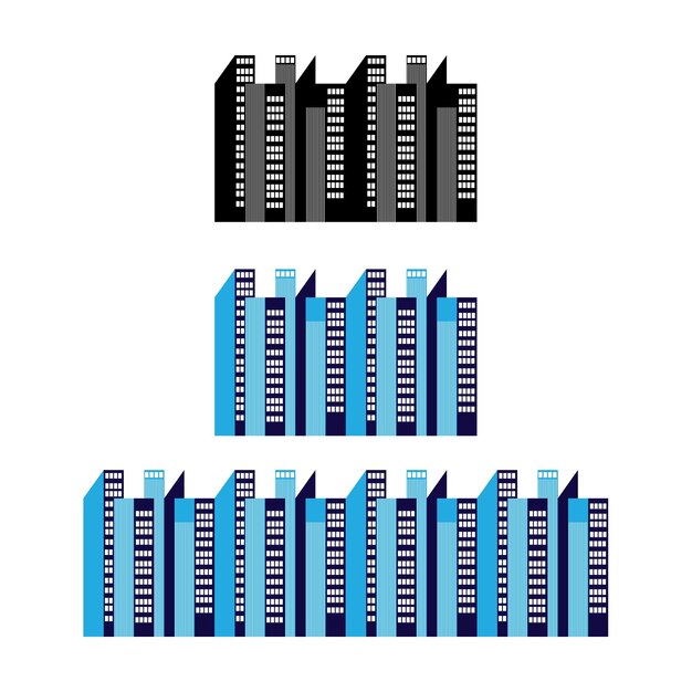 Ilustración vectorial de la silueta de la ciudad moderna en diseño plano