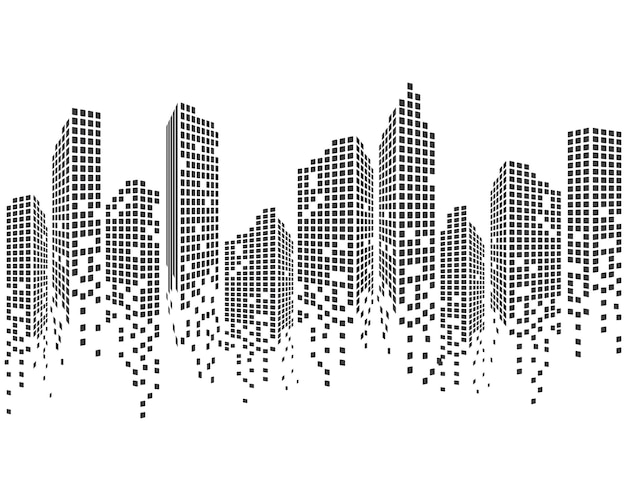 Ilustración vectorial de la silueta de la ciudad moderna en diseño plano