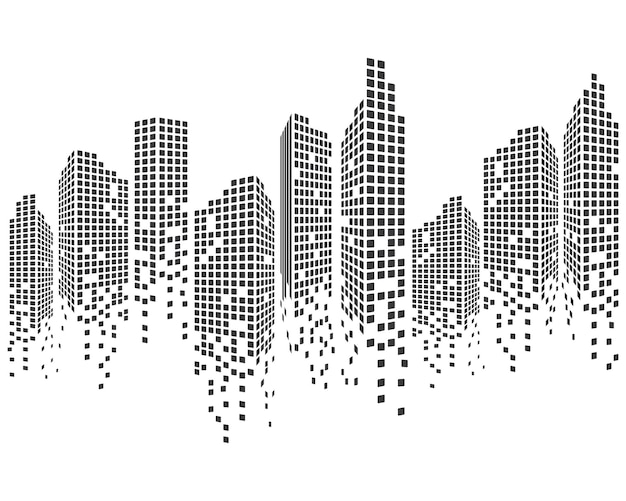 Ilustración vectorial de la silueta de la ciudad moderna en diseño plano