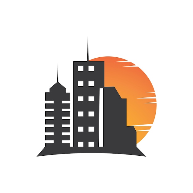 Ilustración vectorial de la silueta de la ciudad moderna en diseño plano