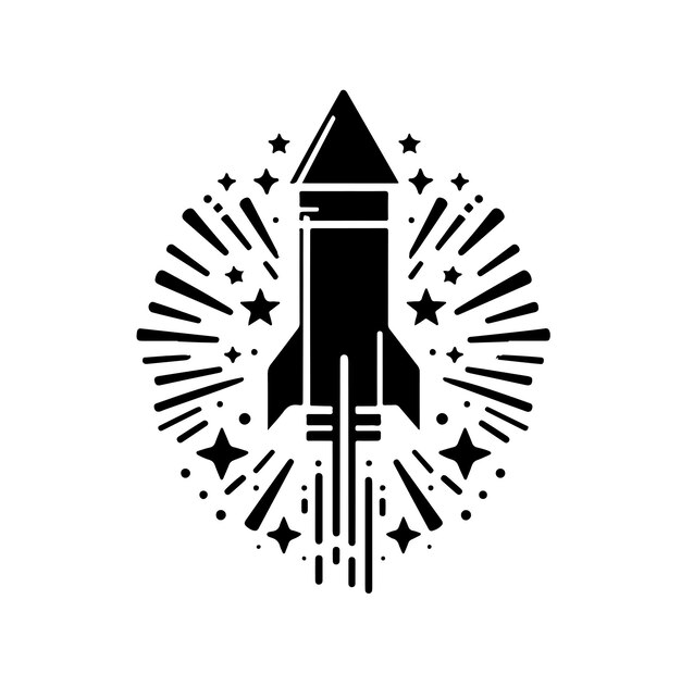 Ilustración vectorial de la silueta de un cohete de fuegos artificiales