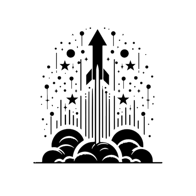 Ilustración vectorial de la silueta de un cohete de fuegos artificiales