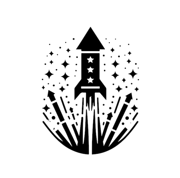 Ilustración vectorial de la silueta de un cohete de fuegos artificiales
