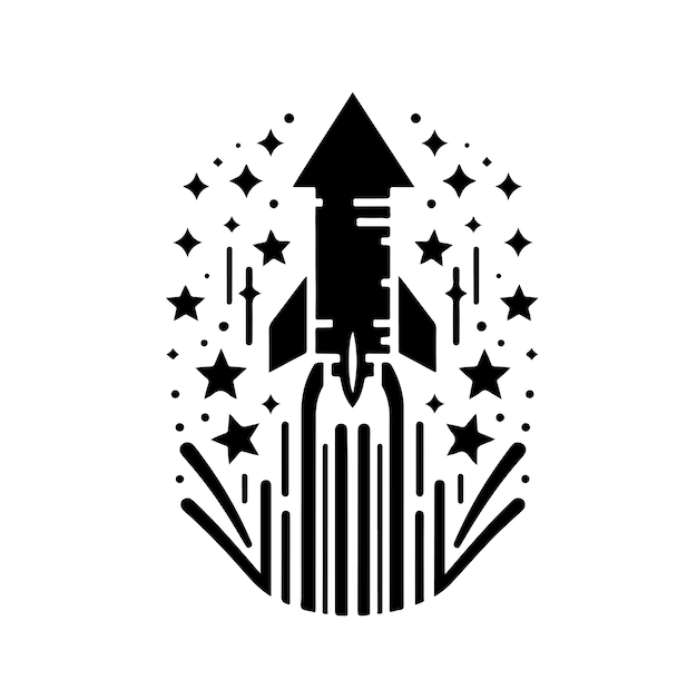 Ilustración vectorial de la silueta de un cohete de fuegos artificiales