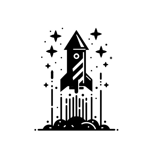 Ilustración vectorial de la silueta de un cohete de fuegos artificiales