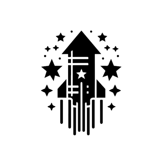 Ilustración vectorial de la silueta de un cohete de fuegos artificiales