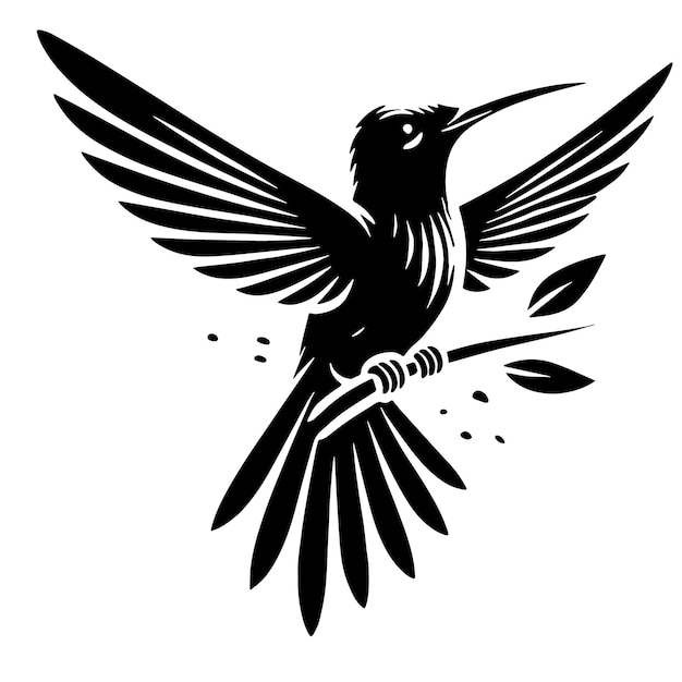 Ilustración vectorial de silueta de colibrí de color negro Fondo blanco sólido diseño vectorial mínimo
