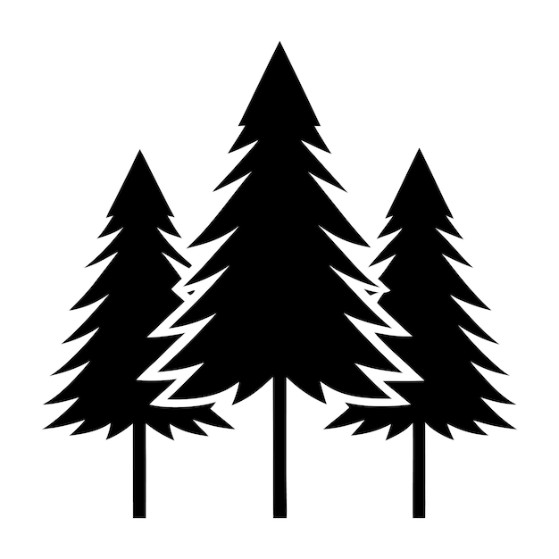 Ilustración vectorial de silueta de un conjunto de árboles de montaña