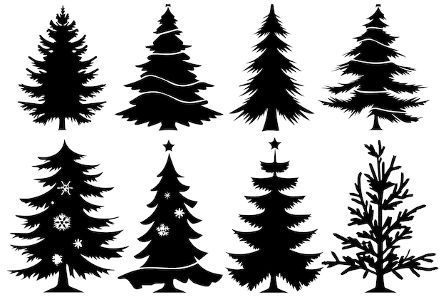 Ilustración vectorial de la silueta de un conjunto de árboles de Navidad