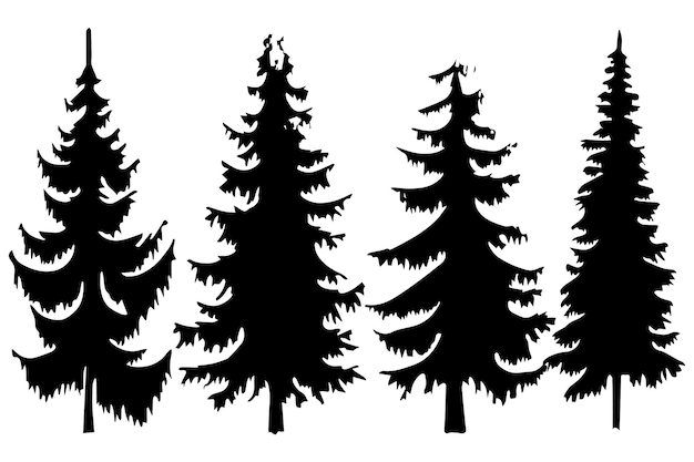 Ilustración vectorial de la silueta de un conjunto de árboles de Navidad