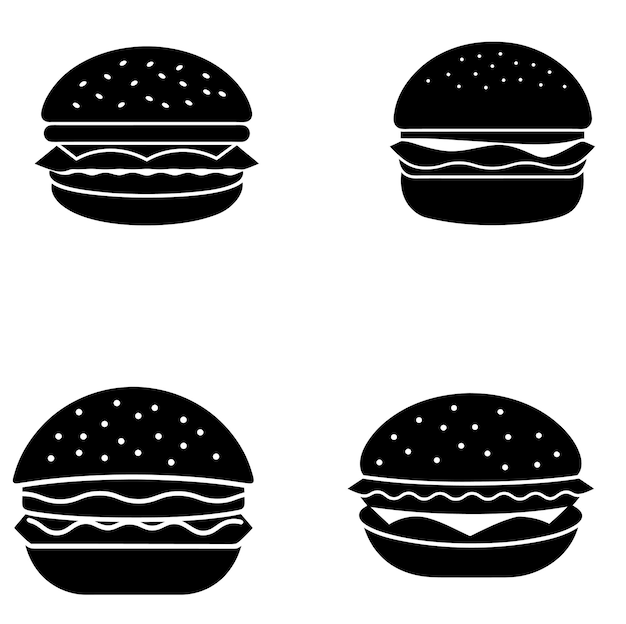 Ilustración vectorial de la silueta del conjunto de hamburguesas