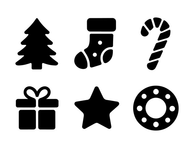 Ilustración vectorial de la silueta del conjunto de iconos de adornos navideños