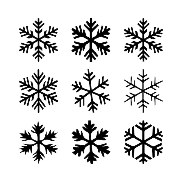 Ilustración vectorial de la silueta del conjunto de iconos de copos de nieve